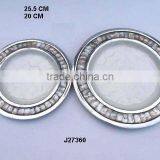 Cast Aluminum Round Tray With Food Safe Enamel and Mother of Pearl Mosaic Border