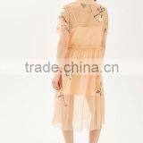 Woman Short Sleeve Flower Embroidered Midi Length Fashion Dress thumbnail-4