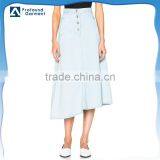 fashion ladies high waist flared maxi long denim skirt