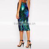 MGOO Special Branded Design Women Sequin Slinky Skirts Green Shinning Midi Party Skirts For Ladies 15145B391 thumbnail-3