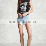 Ladies Fashion High Waist Jeans Shorts Light Blue Washed Denim Shorts thumbnail-2