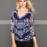 Women Fashion Designer Long Sleeve Slim Fit Print Spandex Chiffon Shirt thumbnail-1