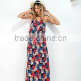 Boho Floral Print Long Maxi Dress Summer Beach Strap Backless Dress Apparel thumbnail-2