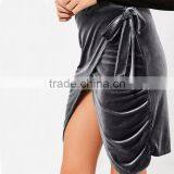 2017 New Fashion Ladies Soft Mini Sexy Grey Tie Side Wrap Velvet Skirt thumbnail-6