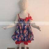 QL-367 blue and red flower design sleveless dresses baby clothes 2016