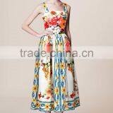 Ladies Bright-coloured Button-up Peony Printing Princess Straps Dress With Zipper Back thumbnail-1