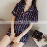 The New 2017 Short Sleeve Pajamas Female Han Edition Stripe Leisurewear Three-piece Suit Shorts thumbnail-2