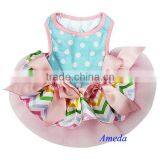 Easter Pastal Chevron Blue Polka Dots Pink Bow PETS Party Dress XS-L thumbnail-1