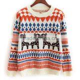 Womens Jacquard Design Fashionable Pullover Custom Christmas Sweater With Reindeer Pattern thumbnail-2