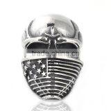 Titanium Steel Unadjustable Rings Antique Silver Skull National Flag thumbnail-1