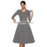 Autumn Winter 2016 3/4 Sleeve Women Fashion Elegant Vintage Rockabilly Floral Swing Party Dresses 1950s Style thumbnail-6