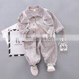 Boy Fall Suit 2020 New Children Style Korean Corduroy 3 Pieces Button Up Jacket ,Tshirt And Pants thumbnail-1