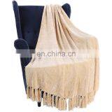 Bright Light Yellow Acrylic Throw Blanket Jacquard Knitted Blanket For Chair thumbnail-1