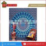 Modern Design Print Blue Indian Mandala Tapestry | Bohemian Wall Hanging