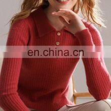 Women Casual Polo Neck Cable Knit Cashmere Sweater With Button thumbnail-3