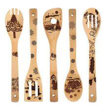 Burned Bamboo Wooden Cooking Utesnils Set Engraved Bambu Kitchen Utensil Set Burned thumbnail-2