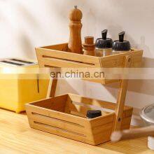 Durable Bamboo Countertop Basket Bowl Holder Wooden Cabinet Corner Rack for Plate 2-Tier Kitchen Shelf Storage thumbnail-2