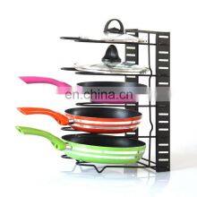 Pot Pan Rack Organizer Adjustable 5 Tier Pans Lid Organizer Rack Holder Heavy Duty Black Pot Lid Holders for Cookware thumbnail-1