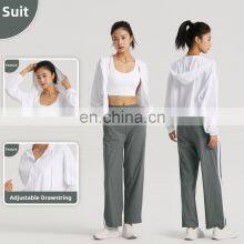 Upf 50+ Adjustable Drawstring Sports Hooded Jackets Wholesale Womens Long Sleeve Yoga Tops thumbnail-4