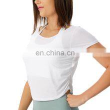 Wholesale Quick Dry Anti-Bacterial Back Hollowout Short Sleeve Gym Yoga Shirt Women Workout Running Fitness Sports Crop Top thumbnail-4