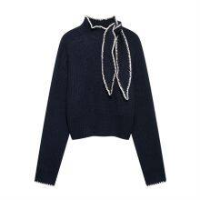 New European and American Style Women's Fashion Casual Long-sleeved Knitted Sweater With Bow Decoration thumbnail-2