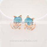 New Pure Gold Plate Cute Kitten Sweet Opal Cat Bowknot Stud Earrings thumbnail-2