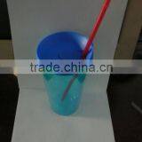 Promotional New Design Double Wall Plastic Mug With Straw Lid thumbnail-1