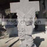 High Quality White Marble Angel Cross Tombstones Headstones Hand Carved Stone Sculpture From Vietnam