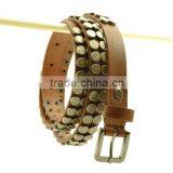 2016 New Fashion Women Brown Studded Leather Belt