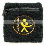 Cotton Sports Wrist Sweat Band With Zipper Pocket