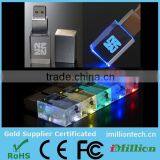 Customized Logo Engrave Promotion Mini Crystal 8GB 16GB 32GB 64GB USB Flash Memory Drive With LED Light