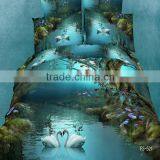 romantic swan lake 3D reactive printed 100% cotton bedding set with wholesale price