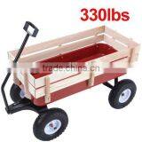OUTDOOR WAGON ALL TERRAIN PULLING KID CHILDREN GARDEN CART W/WOOD RAILING RED thumbnail-1