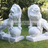 Large Art Craft Garden Sculpture Marble Lion With Ball thumbnail-1