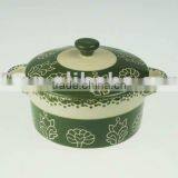 Stoneware Casserole With Hand Painted Flower Design thumbnail-1