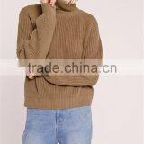 Oversized Drop Shoulder Roll Neck Crop Jumper Knitwear Sweater High Collar Pullover Brown Women Winter Clothings thumbnail-3