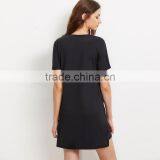 Printed Black Bow Dresses for 15-20 Years Girls Short Sleeve Tee Dress thumbnail-4