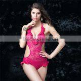 Fashion Mature Women Sexy Hot Pink Lace One Piece Swimwear Monikini thumbnail-2
