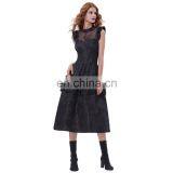 Belle Poque Retro Vintage Cap Sleeve High-Neck Sheer Bodice Black Lace Swing Dress BP000380-1 thumbnail-1
