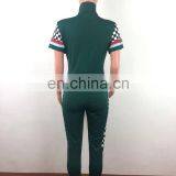 Summer Sexy V Neck Jumpsuits Plaid High Waist Rompers Front Zipper Womens Jumpsuit Bodycon Overalls Short Sleeve Playsuit thumbnail-6