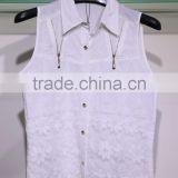 Lily-white sleeveless rayon blouse with decorative zippers for women