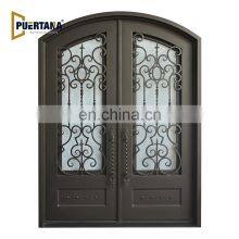 Arched Top Wrought Iron French Double Front Entry Door With Sidelights & Transom Exterior Steel Main Entrance Door Grill Design thumbnail-5