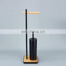 Bathroom Toilet Paper Holder Toilet Brush Holder With Bamboo Base Bathroom Storage Matt Black thumbnail-3