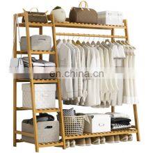 Bamboo multifunction coat racks garment coat hanger clothes organizer hanger hooks stand clothes rack