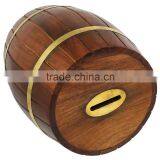 Christmas Antique Style High Quality Round Shape Wooden Coin Saving Box