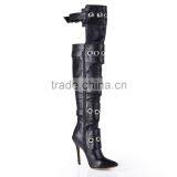 Over the Knee Lace up Boots Front Round Metal Embelished Thigh High Boots Cut Out Knee High Gladiator Boots thumbnail-4