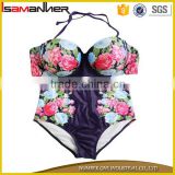 Micro bikini swimwear fancy flower printing sexy lady tankini swimsuit with halter                        
                                                                                Supplier's Choice