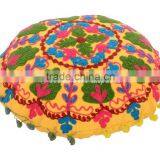 Embroidered Pillow Cover Decorative Round Suzani Cushions Throw Pillow Case Indian Boho Shams thumbnail-1