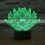 3D Optical Night Light Lotus 7 RGB Light Colors 10 LEDs AA Battery or DC 5V Mixed Lot thumbnail-3