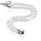 8mm AAA White Near Round White Bridal Wedding Accessory Freshwater Natural Double Strand Pearl Bracelet thumbnail-1